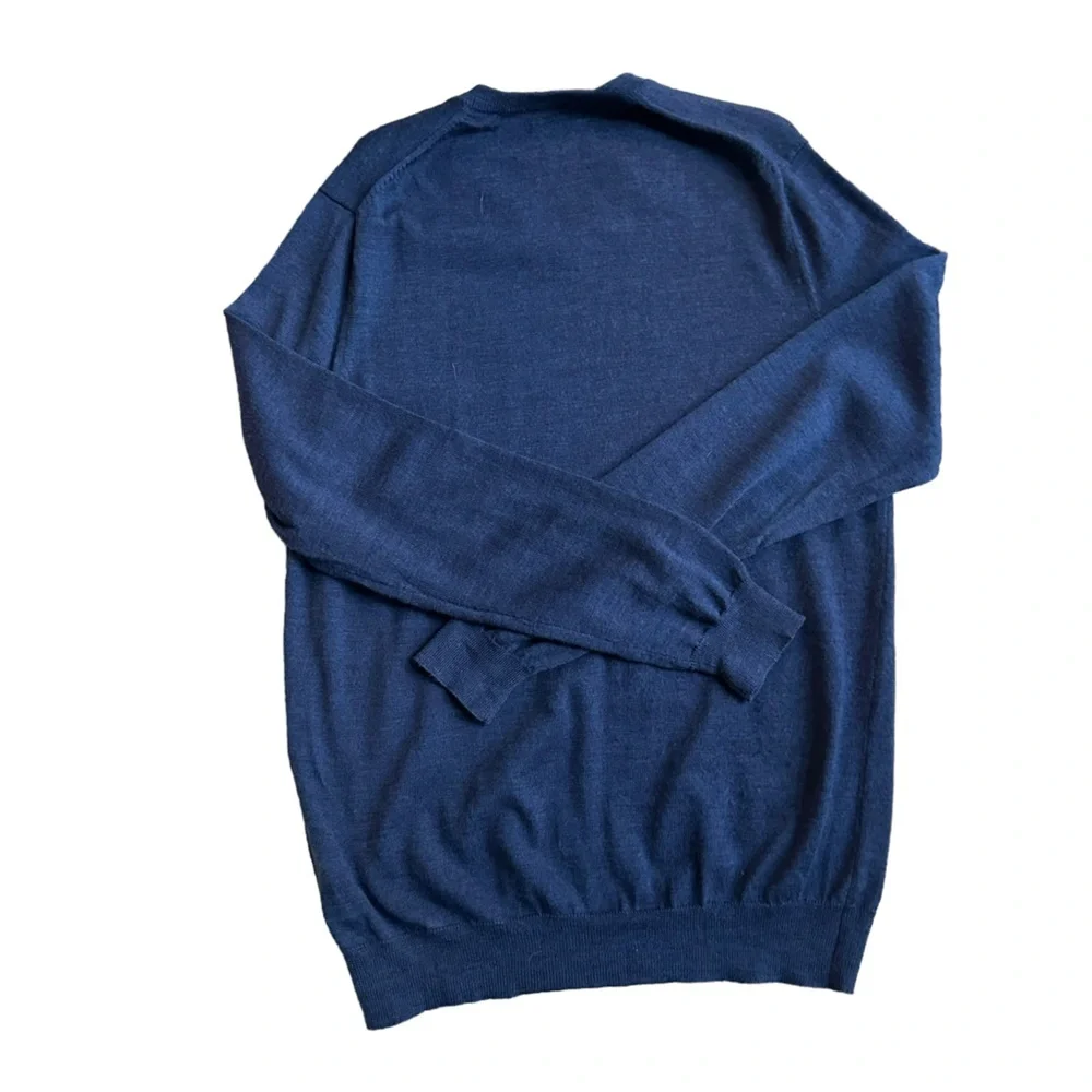 J Crew Mens Navy Blue Wool V-Neck Pull Over Sweater‎ Size M